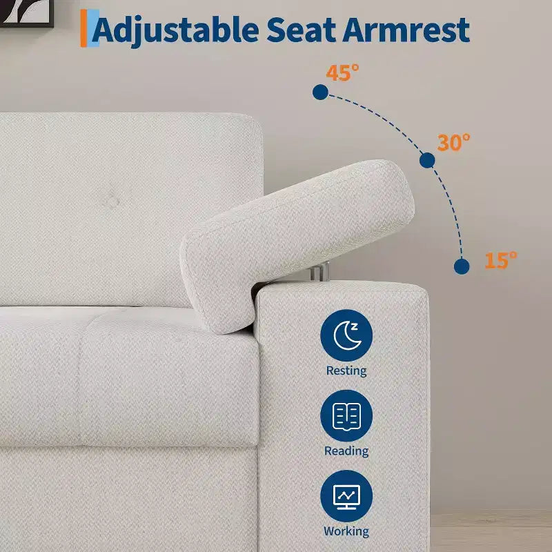 Canapé moderne 3 places de 85 pouces avec accoudoirs réglables et tissu chenille doux, canapé avec dossier touffeté de boutons pour salon et chambre