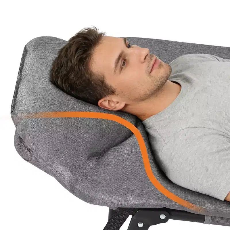 79 Lit de camp pliable portable avec coussin et oreiller, lit de camping pour adultes supportant 227 kg, lit de tente léger pour patio, plage, intérieur, extérieur