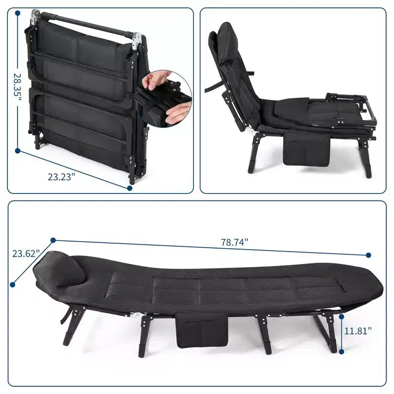 79 Lit de camp pliable portable avec coussin et oreiller, lit de camping pour adultes supportant 227 kg, lit de tente léger pour patio, plage, intérieur, extérieur