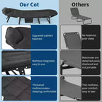 79 Lit de camp pliable portable avec coussin et oreiller, lit de camping pour adultes supportant 227 kg, lit de tente léger pour patio, plage, intérieur, extérieur