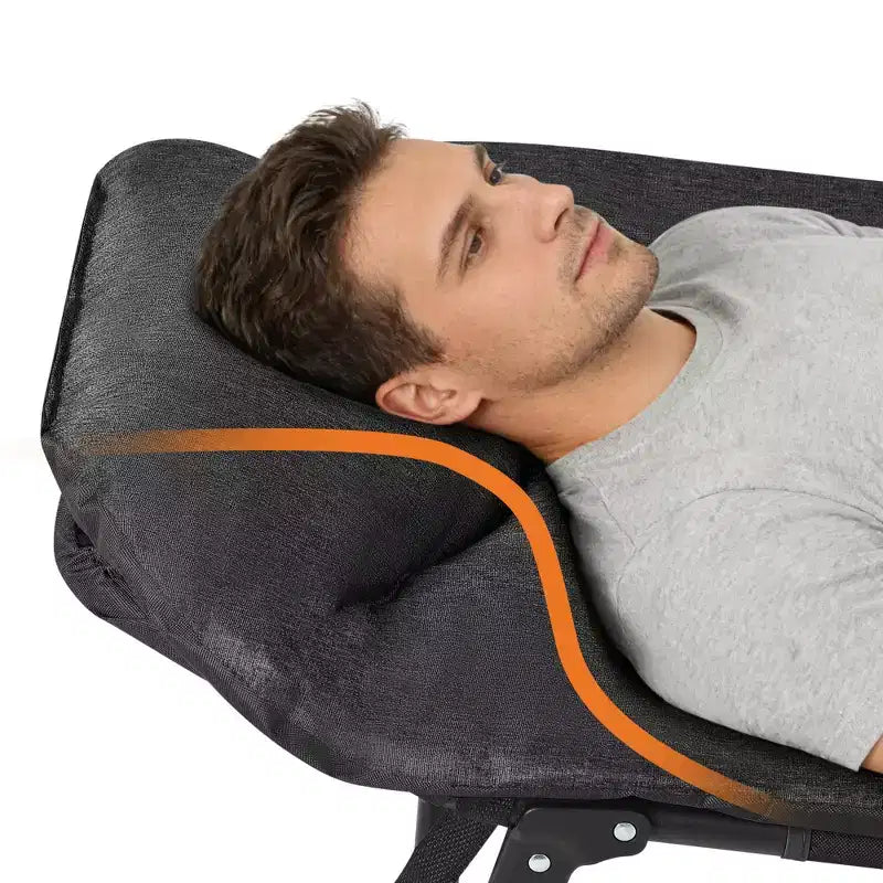79 Lit de camp pliable portable avec coussin et oreiller, lit de camping pour adultes supportant 227 kg, lit de tente léger pour patio, plage, intérieur, extérieur