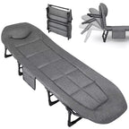 79 Lit de camp pliable portable avec coussin et oreiller, lit de camping pour adultes supportant 227 kg, lit de tente léger pour patio, plage, intérieur, extérieur