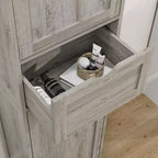 Meuble colonne de salle de bain avec étagères réglables et 1 tiroir, meuble de rangement avec 2 portes, meuble colonne étroit, meuble de sol pour salle de bain, gris
