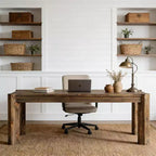 Bureau de direction en bois massif Lantine 63, grand bureau d'ordinateur de style ferme, table d'écriture simple pour le bureau à domicile