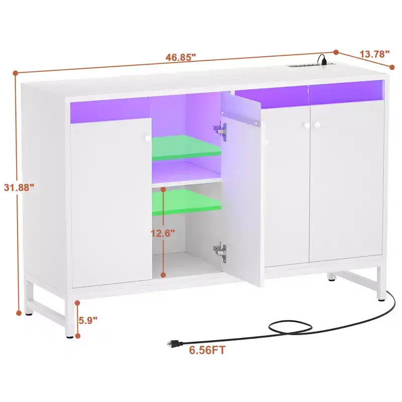 Buffet de rangement Besiost avec étagères réglables, Bar à café avec station de recharge, Lumière LED