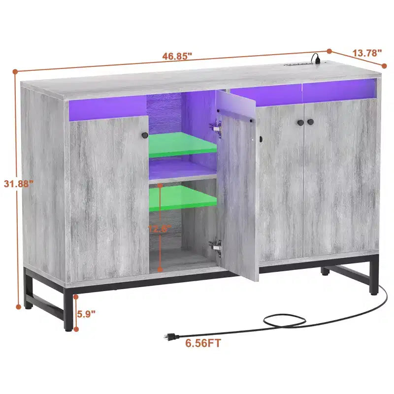 Buffet de rangement Besiost avec étagères réglables, Bar à café avec station de recharge, Lumière LED