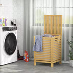 Besiost Panier à Linge Grande Taille 120 L en Bambou avec Couvercle et Sac de Doublure Amovible, Panier à Linge à 2 Compartiments avec Rangement