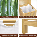 Besiost Panier à Linge Grande Taille 120 L en Bambou avec Couvercle et Sac de Doublure Amovible, Panier à Linge à 2 Compartiments avec Rangement