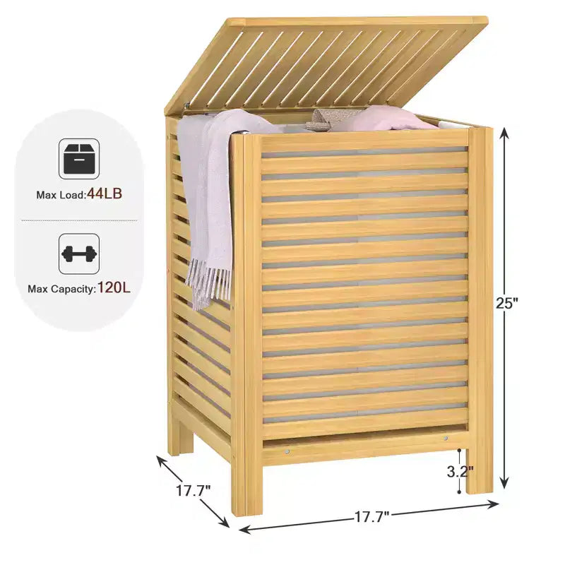Besiost Panier à Linge Grande Taille 120 L en Bambou avec Couvercle et Sac de Doublure Amovible, Panier à Linge à 2 Compartiments avec Rangement