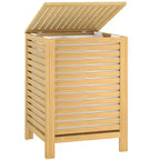 Besiost Panier à Linge Grande Taille 120 L en Bambou avec Couvercle et Sac de Doublure Amovible, Panier à Linge à 2 Compartiments avec Rangement