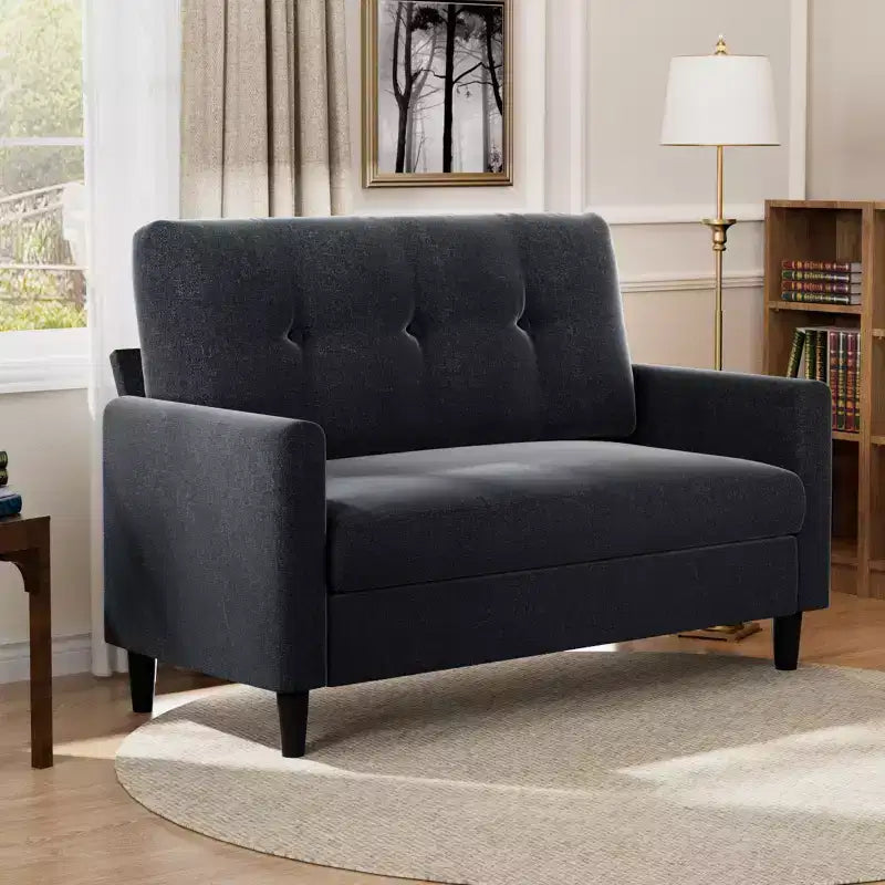 Dyonery Petit canapé deux places, canapé confortable de 127 cm avec coussins épais, canapé deux places sans outils pour chambre, petit canapé deux places pour petits espaces