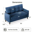 Dyonery Petit canapé deux places, canapé confortable de 127 cm avec coussins épais, canapé deux places sans outils pour chambre, petit canapé deux places pour petits espaces