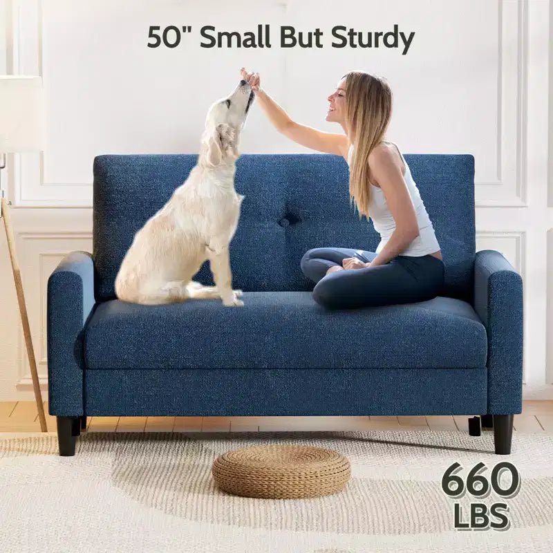 Dyonery Petit canapé deux places, canapé confortable de 127 cm avec coussins épais, canapé deux places sans outils pour chambre, petit canapé deux places pour petits espaces