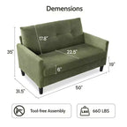 Dyonery Petit canapé deux places, canapé confortable de 127 cm avec coussins épais, canapé deux places sans outils pour chambre, petit canapé deux places pour petits espaces
