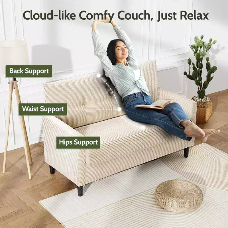 Dyonery Petit canapé deux places, canapé confortable de 127 cm avec coussins épais, canapé deux places sans outils pour chambre, petit canapé deux places pour petits espaces