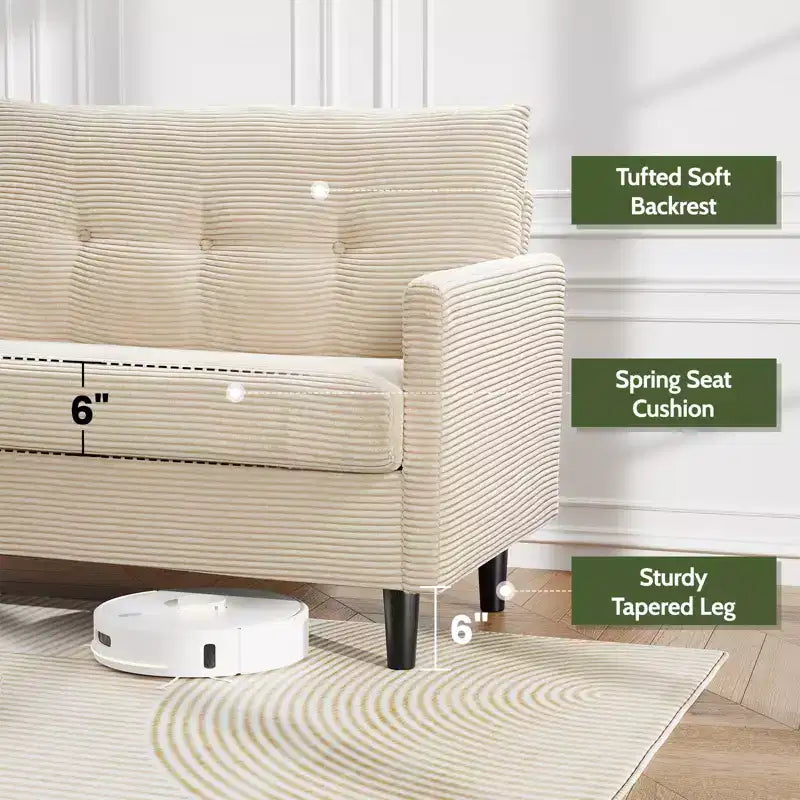 Dyonery Petit canapé deux places, canapé confortable de 127 cm avec coussins épais, canapé deux places sans outils pour chambre, petit canapé deux places pour petits espaces