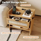 Table de chevet en rotin (lot de 2), avec station de charge USB-C - 1 tiroir et espace de rangement ouvert, table d'appoint bohème