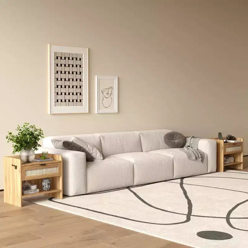 Table de chevet en rotin (lot de 2), avec station de charge USB-C - 1 tiroir et espace de rangement ouvert, table d'appoint bohème