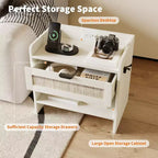 Table de chevet en rotin (lot de 2), avec station de charge USB-C - 1 tiroir et espace de rangement ouvert, table d'appoint bohème