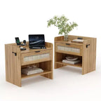 Table de chevet en rotin (lot de 2), avec station de charge USB-C - 1 tiroir et espace de rangement ouvert, table d'appoint bohème
