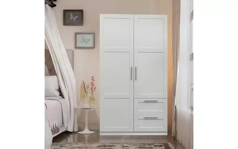 71 H Armoire Wardrobe Closet For Bedroom, Freestanding Armoire Storage Cabinet With 2 Doors, Modern Wardrobe Cabinet With 3 Shelves White