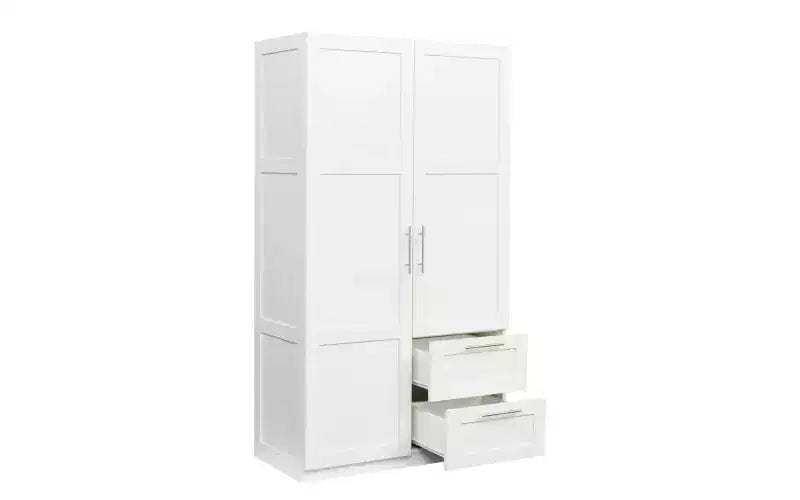 Armoire de chambre à coucher de 180 cm, armoire de rangement autoportante à 2 portes, armoire moderne à 3 étagères, blanche