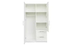 Armoire de chambre à coucher de 180 cm, armoire de rangement autoportante à 2 portes, armoire moderne à 3 étagères, blanche