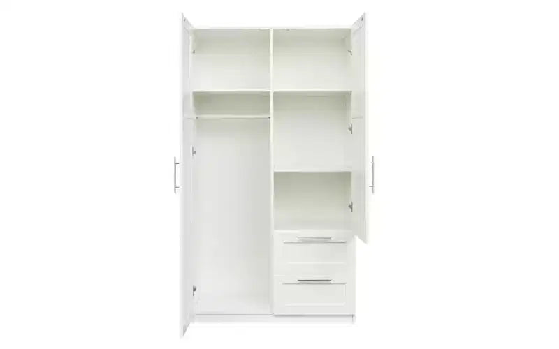Armoire de chambre à coucher de 180 cm, armoire de rangement autoportante à 2 portes, armoire moderne à 3 étagères, blanche