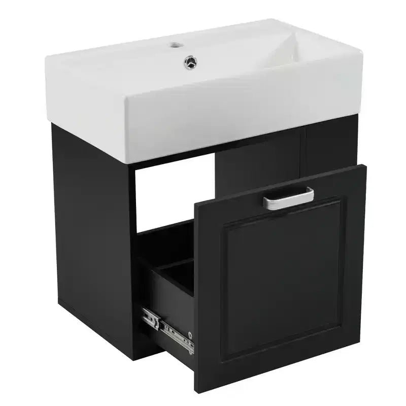 Meuble sous-vasque de salle de bain mural de 21,8 po avec lavabo, meuble de rangement de salle de bain avec tiroirs, meuble-lavabo simple avec étagère réglable