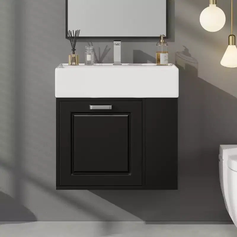 Meuble sous-vasque de salle de bain mural de 21,8 po avec lavabo, meuble de rangement de salle de bain avec tiroirs, meuble-lavabo simple avec étagère réglable