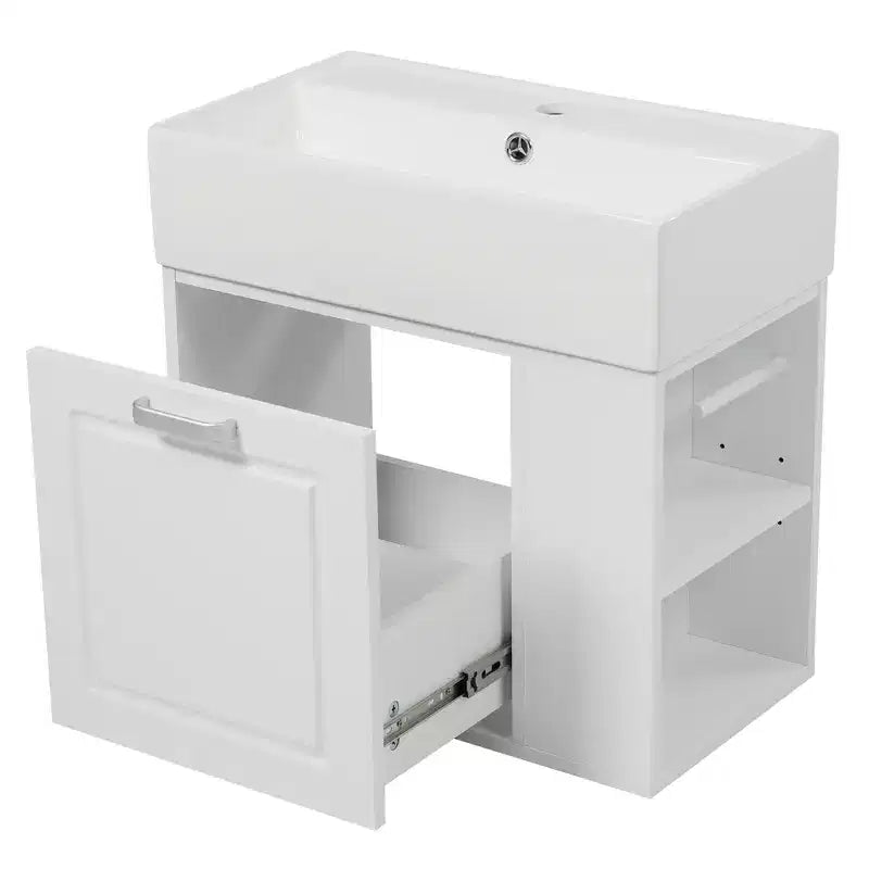 Meuble sous-vasque de salle de bain mural de 21,8 po avec lavabo, meuble de rangement de salle de bain avec tiroirs, meuble-lavabo simple avec étagère réglable