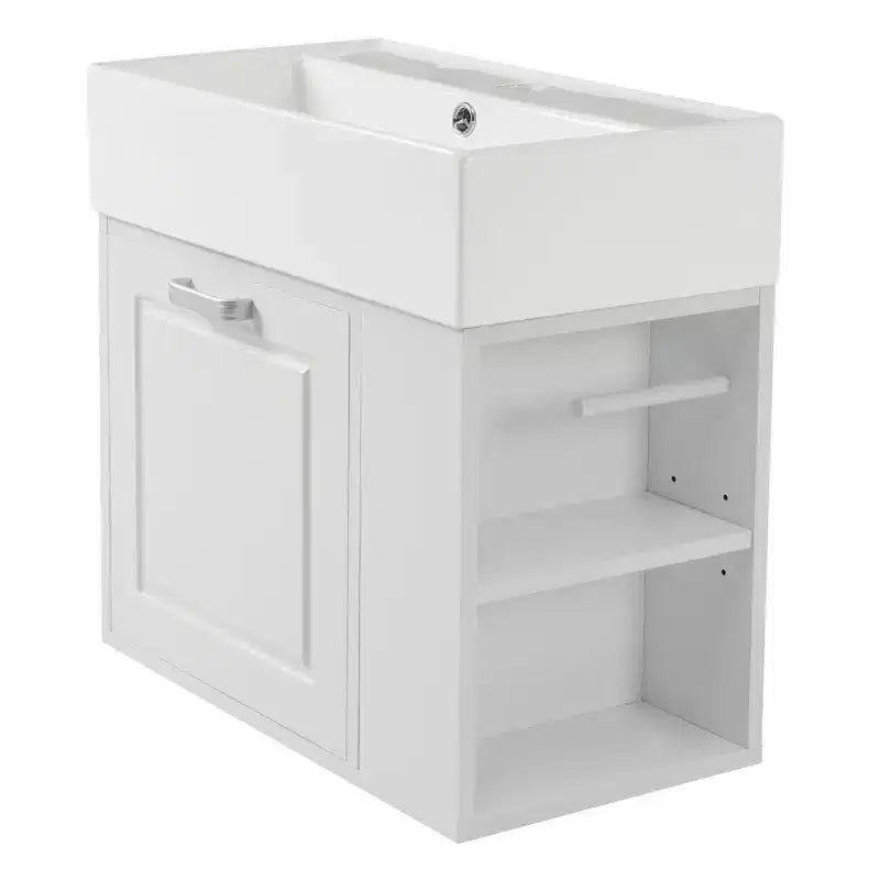 Meuble sous-vasque de salle de bain mural de 21,8 po avec lavabo, meuble de rangement de salle de bain avec tiroirs, meuble-lavabo simple avec étagère réglable