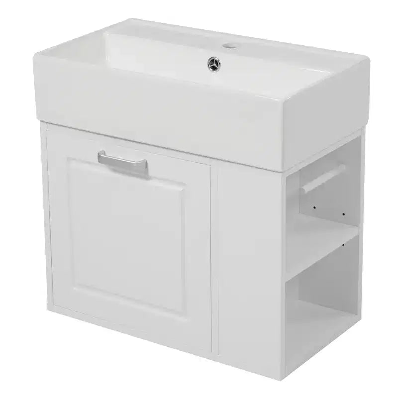 Meuble sous-vasque de salle de bain mural de 21,8 po avec lavabo, meuble de rangement de salle de bain avec tiroirs, meuble-lavabo simple avec étagère réglable