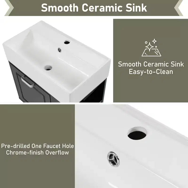 Meuble sous-vasque de salle de bain mural de 21,8 po avec lavabo, meuble de rangement de salle de bain avec tiroirs, meuble-lavabo simple avec étagère réglable