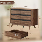 Commode 6 tiroirs à volet roulant, Commode au design profilé incurvé, Organiseur de tiroirs en bois pour Chambre, Salon, Couloir, Entrée
