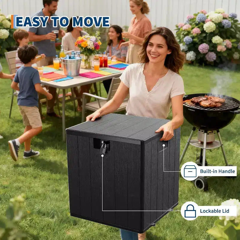 COZONY Coffre de terrasse extérieur 106 litres, en résine robuste et étanche avec couvercle verrouillable pour coussins de patio, fournitures de jardinage, protection de colis