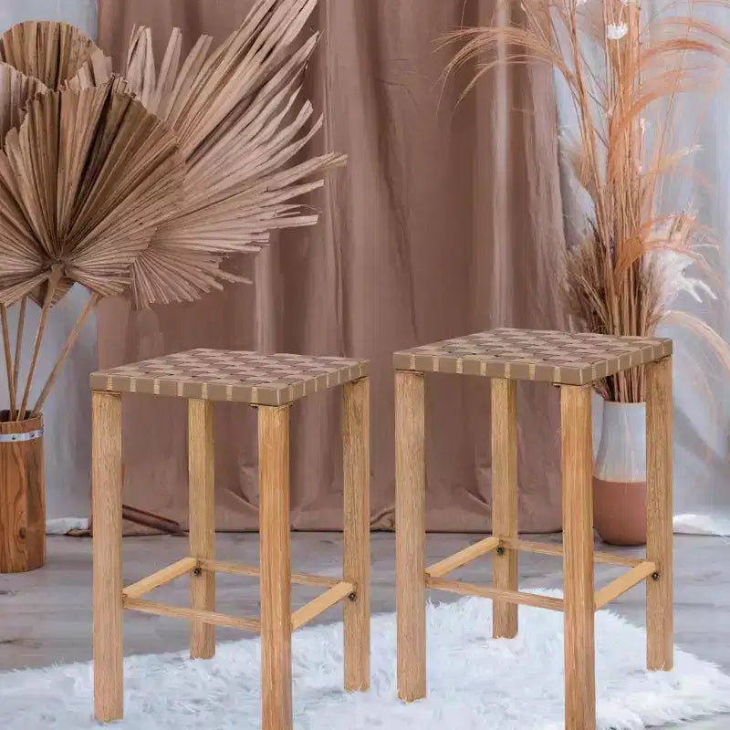 Lot de 2 tabourets de bar en métal de 70 cm, hauteur de comptoir, repose-pieds, cordon de serrage fait main, prêts pour la cuisine/îlot/salle à manger.