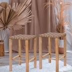 Lot de 2 tabourets de bar en métal de 70 cm, hauteur de comptoir, repose-pieds, cordon de serrage fait main, prêts pour la cuisine/îlot/salle à manger.