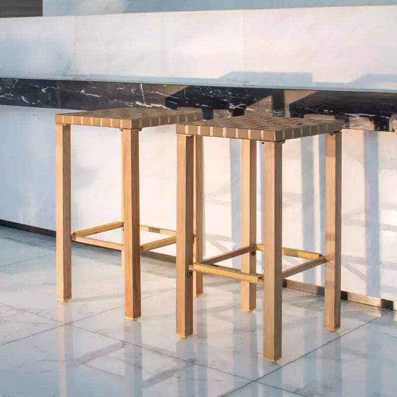 Lot de 2 tabourets de bar en métal de 70 cm, hauteur de comptoir, repose-pieds, cordon de serrage fait main, prêts pour la cuisine/îlot/salle à manger.