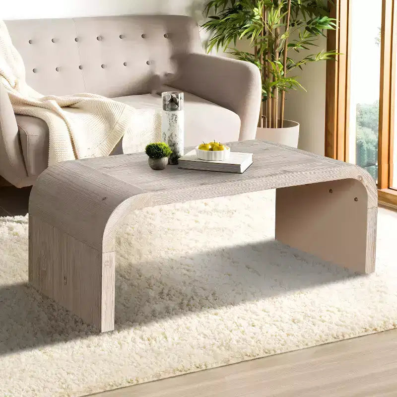 Clihome Farmhouse Vintage Crafts Coffee Table,Curved Art Deco Design