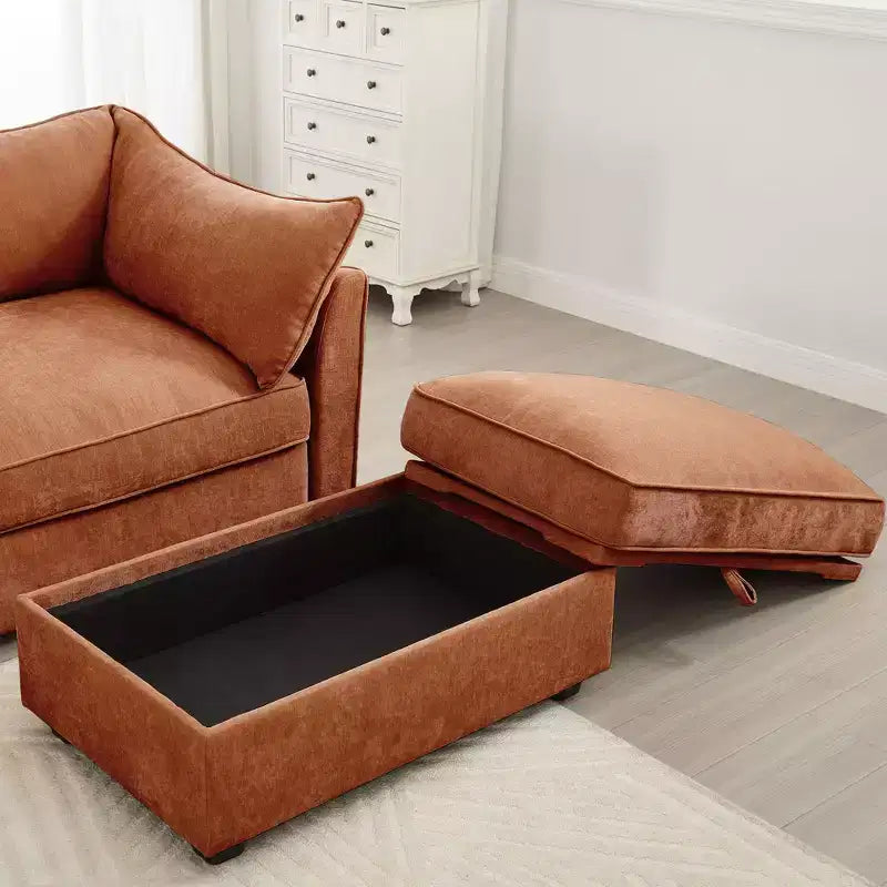 TUYOHW Pouf modulaire rectangulaire 33,8W avec rangement, Pouf repose-pieds avec rangement à couvercle relevable, Rembourrage en mousse haute densité, Décoration d'intérieur