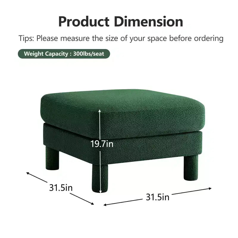 TUYOHW 19.7 Pouf Repose-Pieds en Peluche, Module Ottoman en Tissu Doux pour Canapé Modulable, Repose-Pieds Carré à Cadre en Bois pour Salon