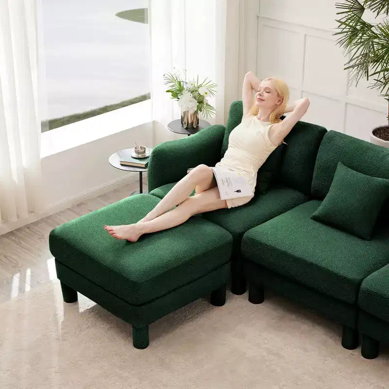 TUYOHW 19.7 Pouf Repose-Pieds en Peluche, Module Ottoman en Tissu Doux pour Canapé Modulable, Repose-Pieds Carré à Cadre en Bois pour Salon