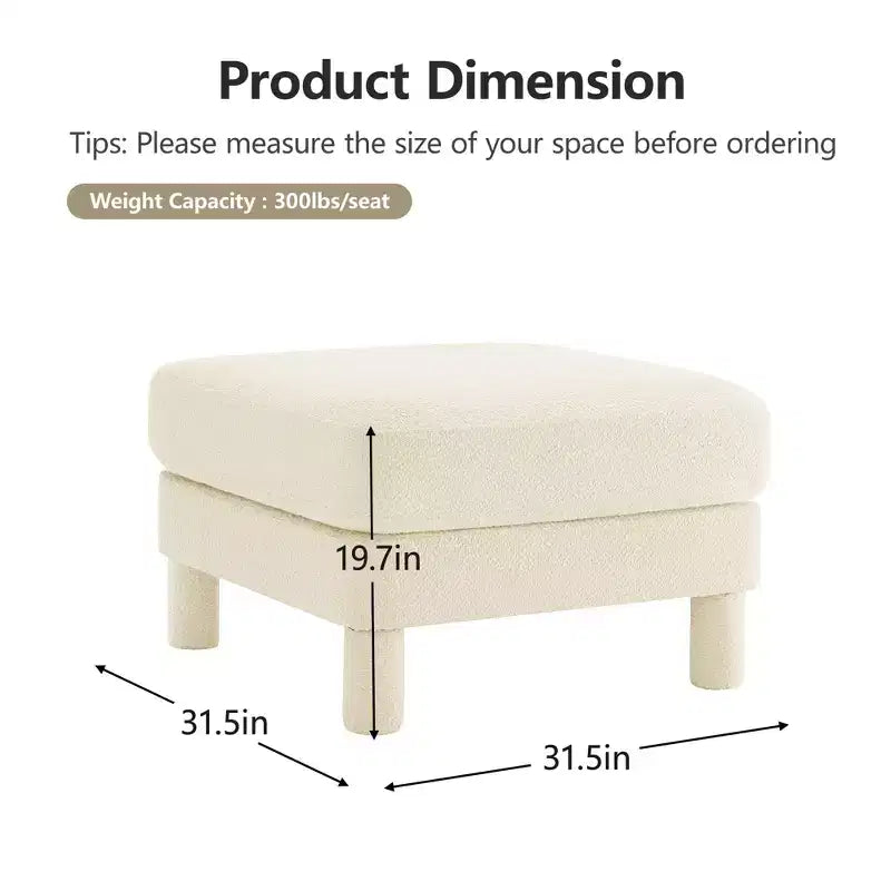 TUYOHW 19.7 Pouf Repose-Pieds en Peluche, Module Ottoman en Tissu Doux pour Canapé Modulable, Repose-Pieds Carré à Cadre en Bois pour Salon