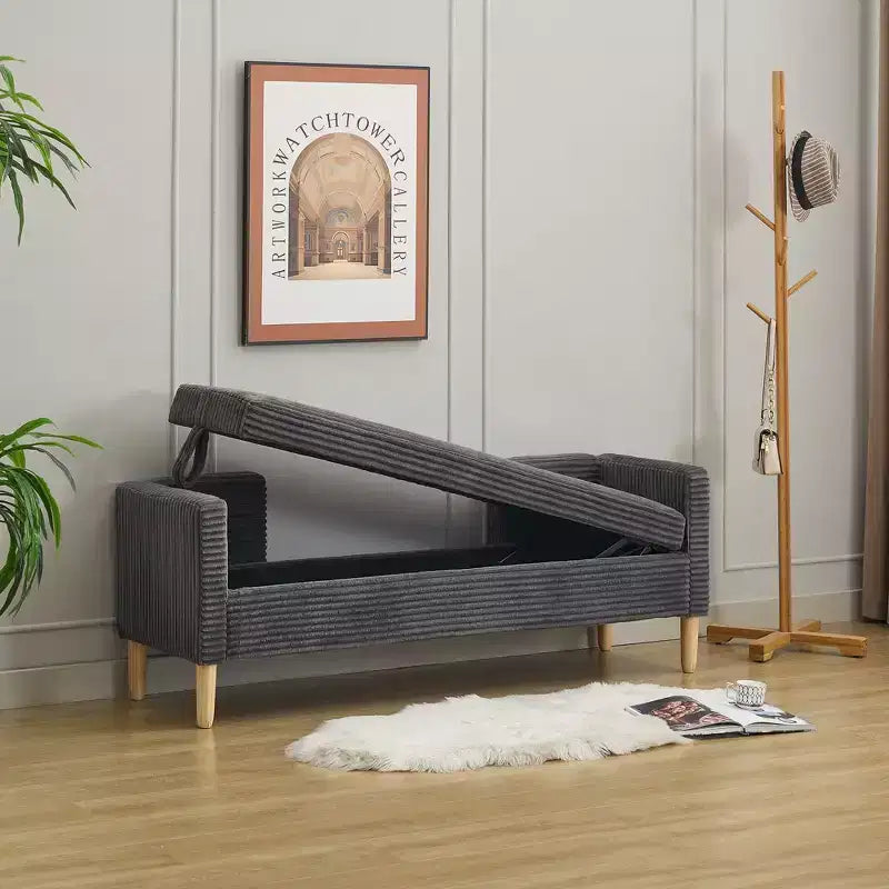 Banc de rangement ottoman moelleux TUYOHW 65,3 po de large avec 2 coussins traversins, banc de lit ottoman d'appoint pour salon et chambre à coucher, capacité de 350 lb