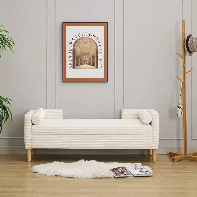 Banc de rangement ottoman moelleux TUYOHW 65,3 po de large avec 2 coussins traversins, banc de lit ottoman d'appoint pour salon et chambre à coucher, capacité de 350 lb