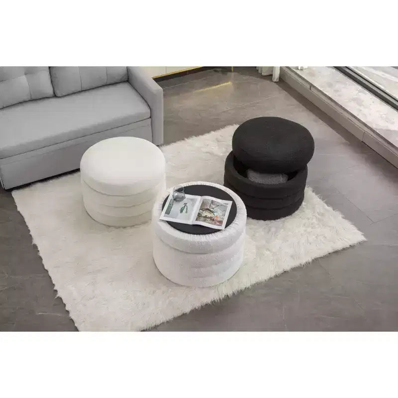 TUYOHW 16 Pouf de rangement tendance en velours doux/boucle superposé, repose-pieds rembourré, tabouret de pouf rempli de mousse pour salon, capacité de 113 kg