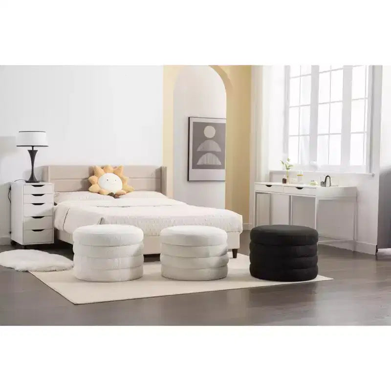 TUYOHW 16 Pouf de rangement tendance en velours doux/boucle superposé, repose-pieds rembourré, tabouret de pouf rempli de mousse pour salon, capacité de 113 kg
