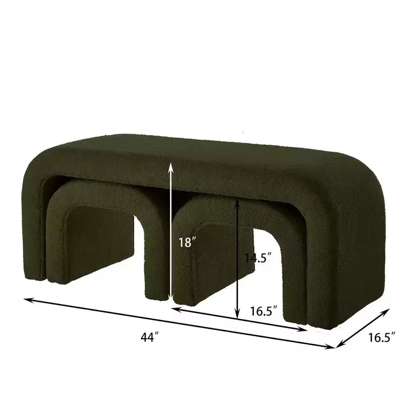 TUYOHW 44 Banc Ottoman moderne en forme de U pour salon, lot de 3, banc de bout de lit empilable, table d'appoint et tabourets en tissu Teddy doux