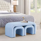 TUYOHW 44 Banc Ottoman moderne en forme de U pour salon, lot de 3, banc de bout de lit empilable, table d'appoint et tabourets en tissu Teddy doux